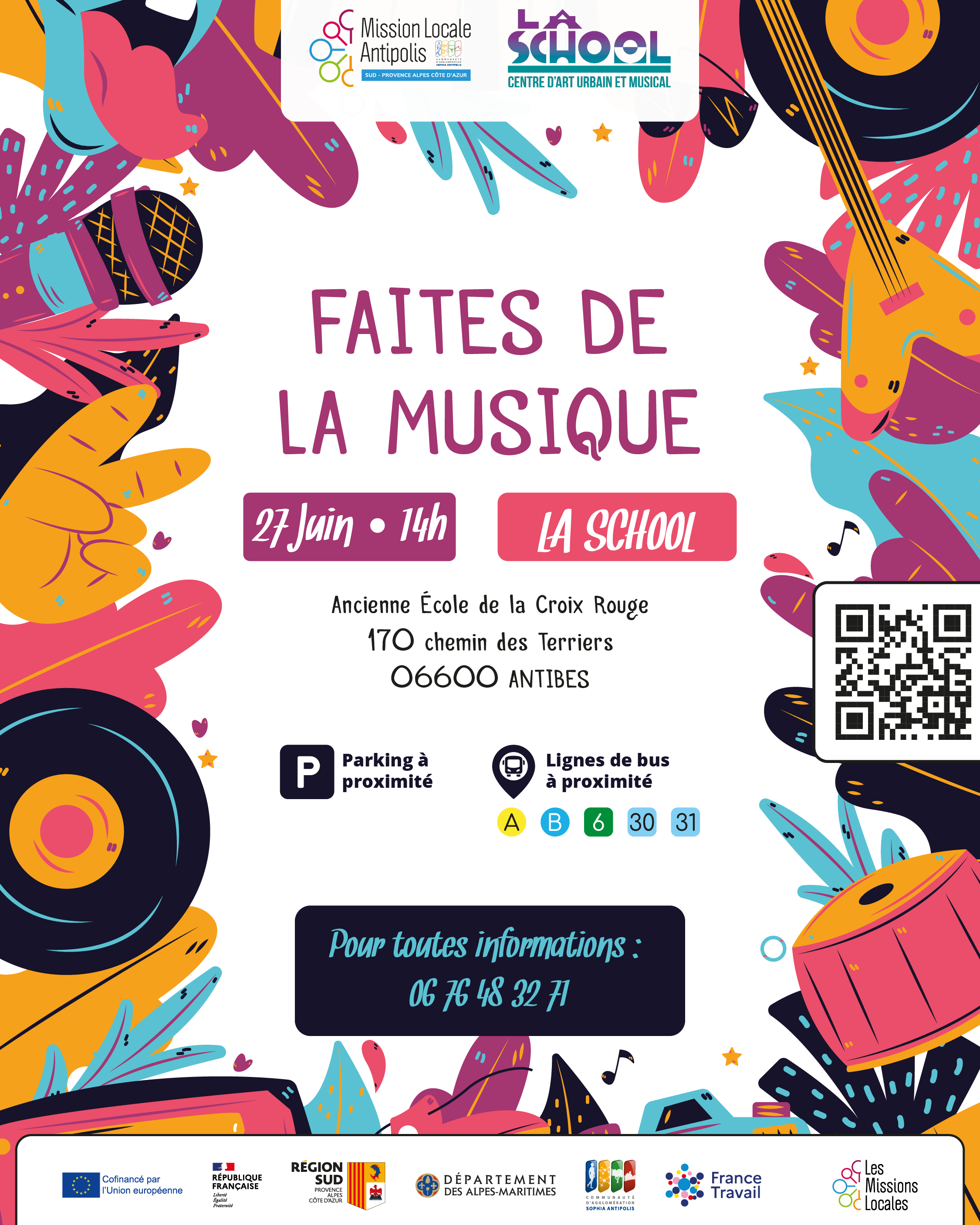 Affiche de la fête de la Musique 2025 de la Mission Locale Antipolis